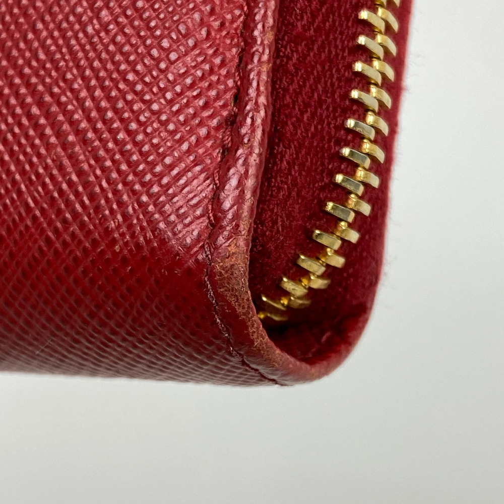 Prada Saffiano Red Round Zip Long Wallet Leather Red